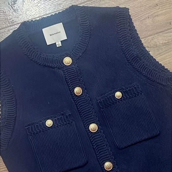 Reformation Catalina Mini Cotton mini Navy Blue knit dress, SIZE S - Picture 5 of 7